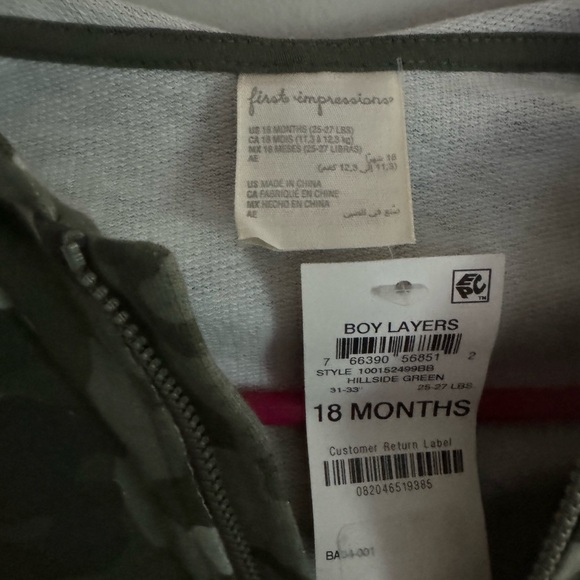 NWT First Impressions Military Army Print Zip Hoodie - Picture 3 of 3
